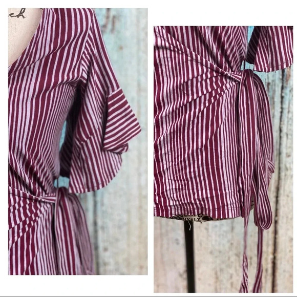 Free People NWT Wine Wrapped Around My Finger Cotton Striped Wrap Top - Picture 6 of 13